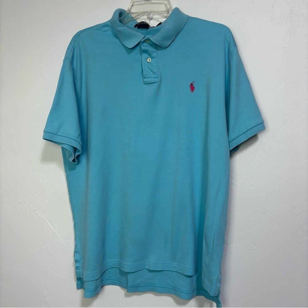 Polo Ralph Lauren VTG Y2K Custom Fit Short Sleeve Shirt Men's XL Blue Pink Pony